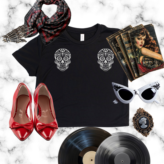 Sugar Skull Flowy Cropped Tee