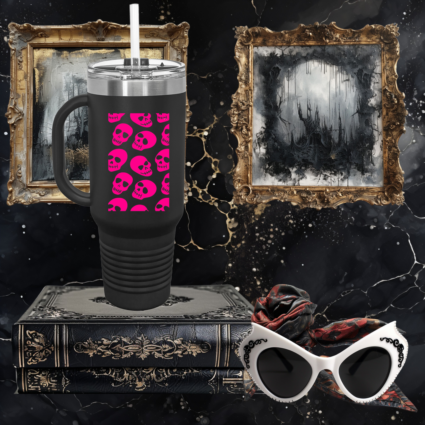 Pink Skull Insulated Travel Mug