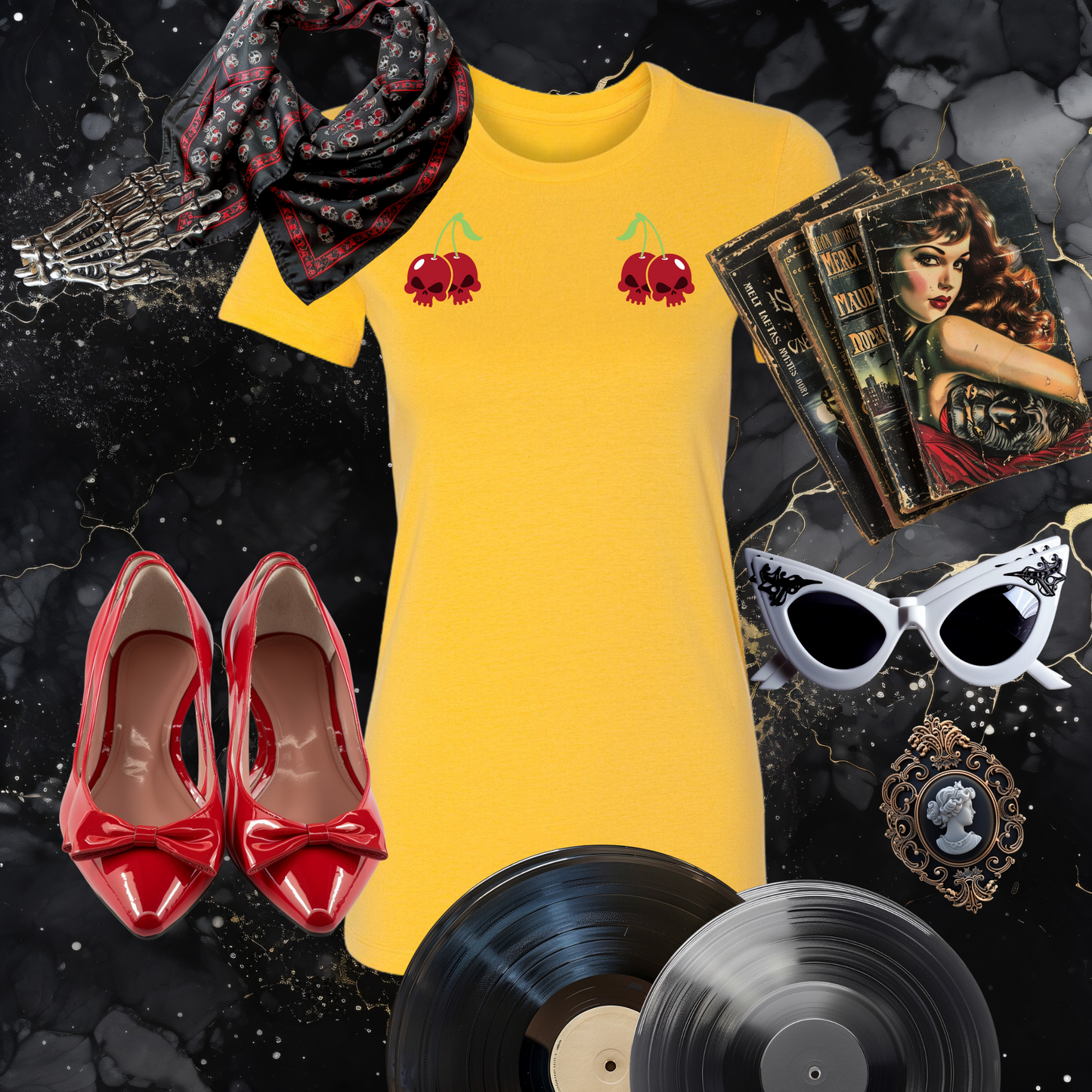 Cherry Skulls Gothabilly Tee