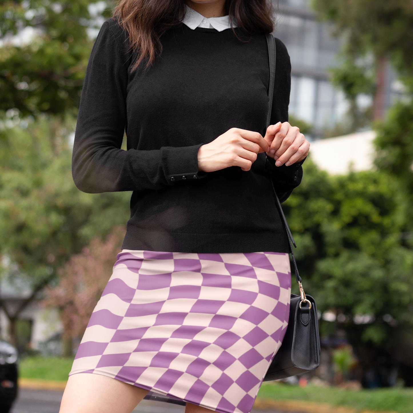 Lavender Checkerboard Pencil Skirt