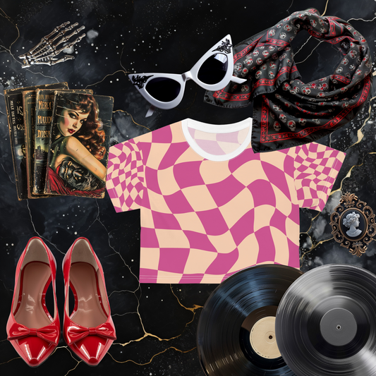 Pink Psychedelic Checkerboard Crop Tee