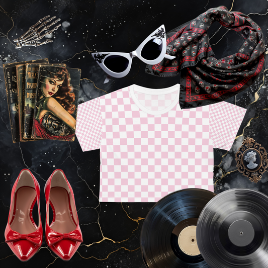 Pink and White Checkerboard Crop Tee