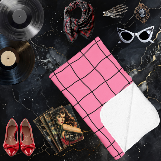 Y2K Pink and Black Grid Arctic Fleece Blanket