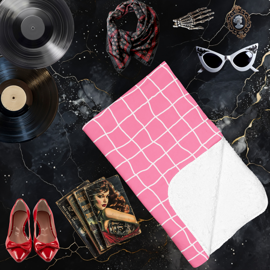 Y2K Pink and White Grid Arctic Fleece Blanket