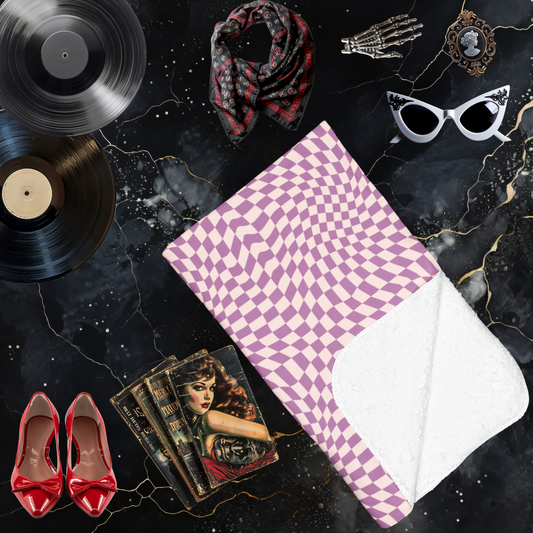 Lavender Checkerboard Arctic Fleece Blanket