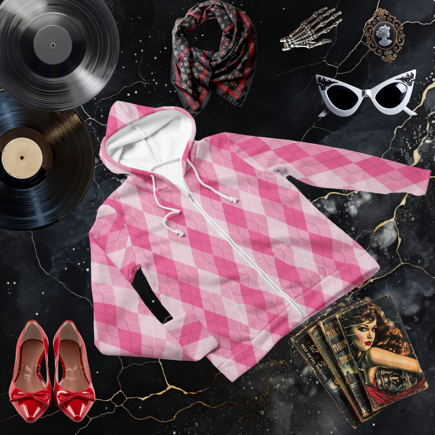 Pink Argyle Zip Hoodie