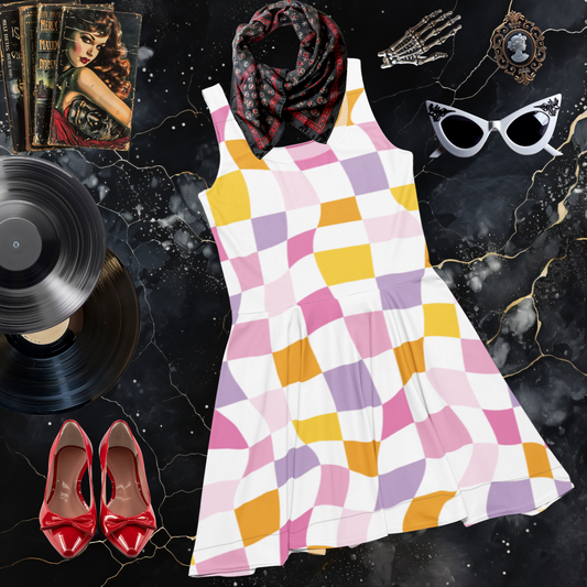 Rainbow Checkerboard Skater Dress