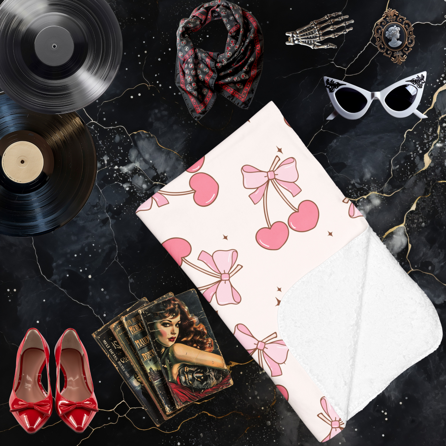 Bows and Cherries Arctic Fleece Blanket
