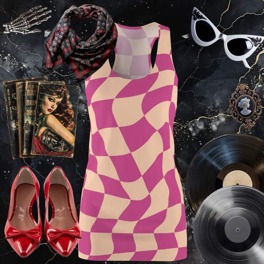 Pink Psychedelic Checkerboard Racerback Dress
