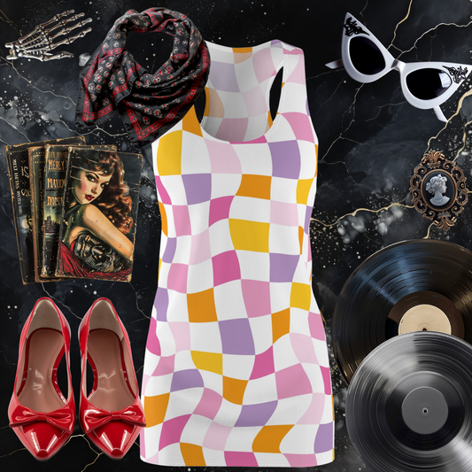 Rainbow Checkerboard Racerback Dress