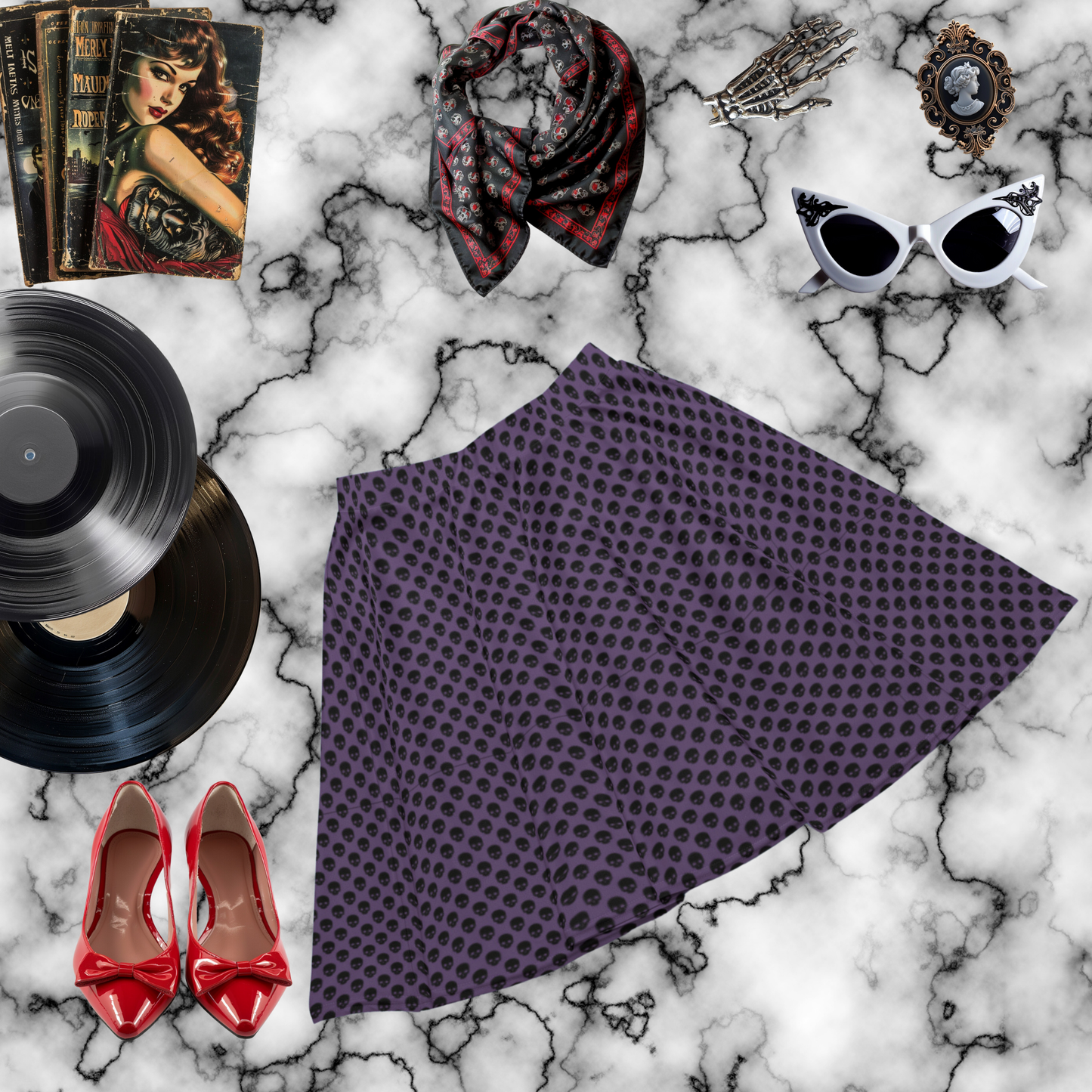 Purple Skull Skater Skirt