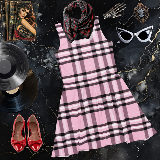 Pink Plaid Skater Dress