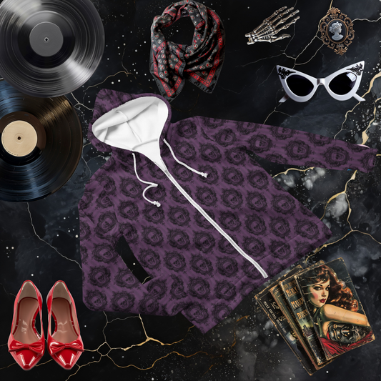 Purple Skull Damask Zip Hoodie