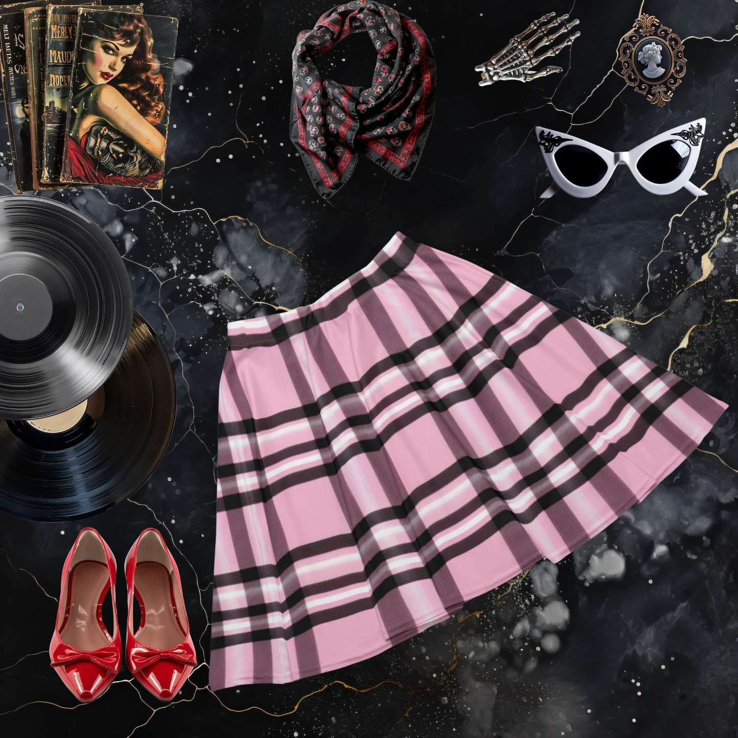 Pink Plaid Skater Skirt