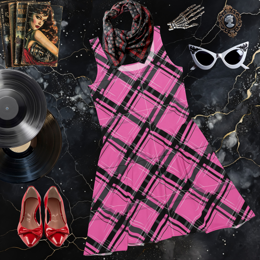 Magenta Plaid Skater Dress