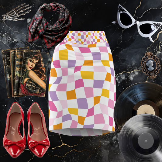 Rainbow Checkerboard Pencil Skirt