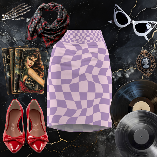 Lavender Checkerboard Pencil Skirt