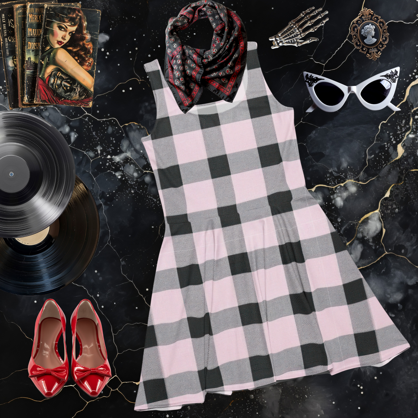 Pink Buffalo Check Skater Dress