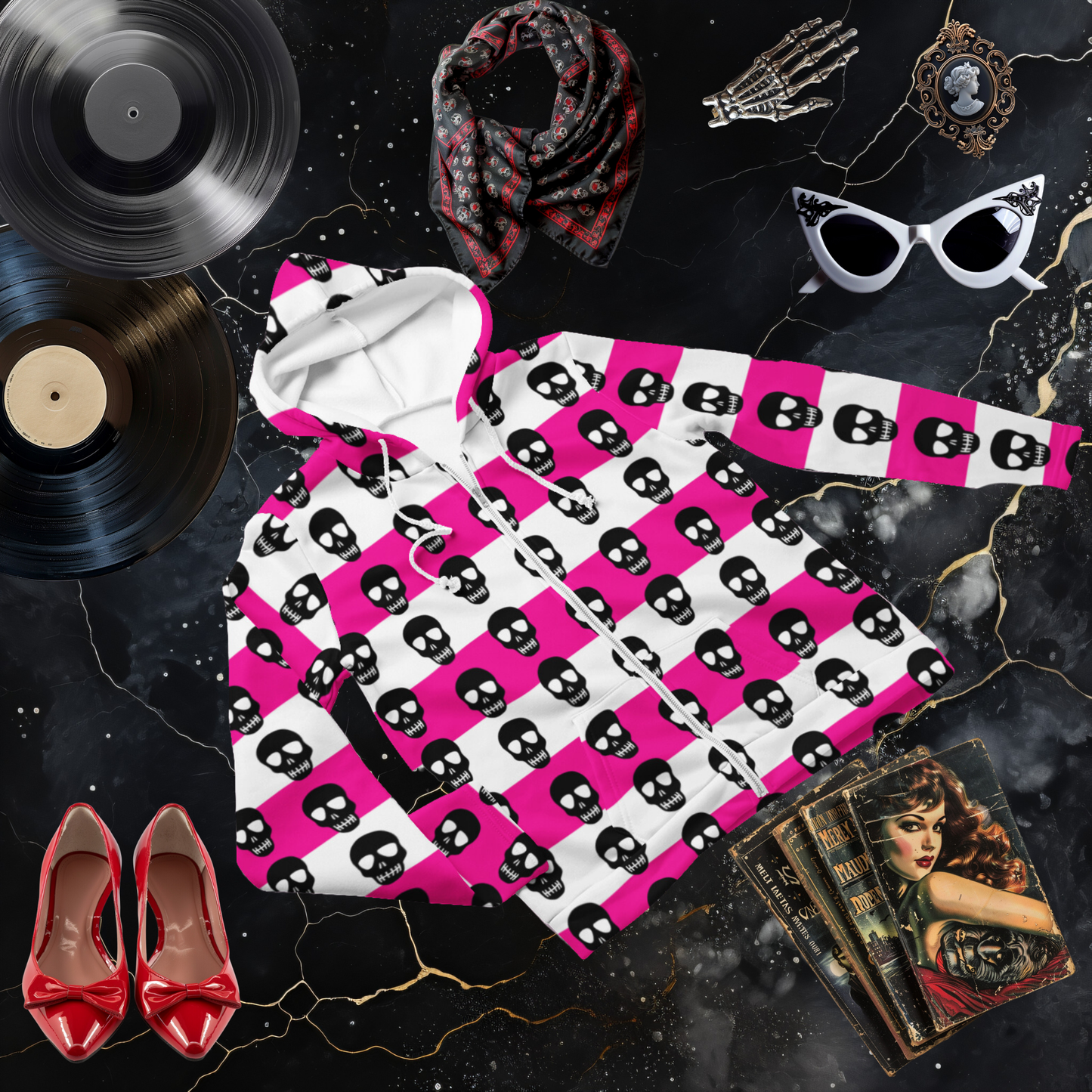 Skulls and Stripes Zip Hoodie