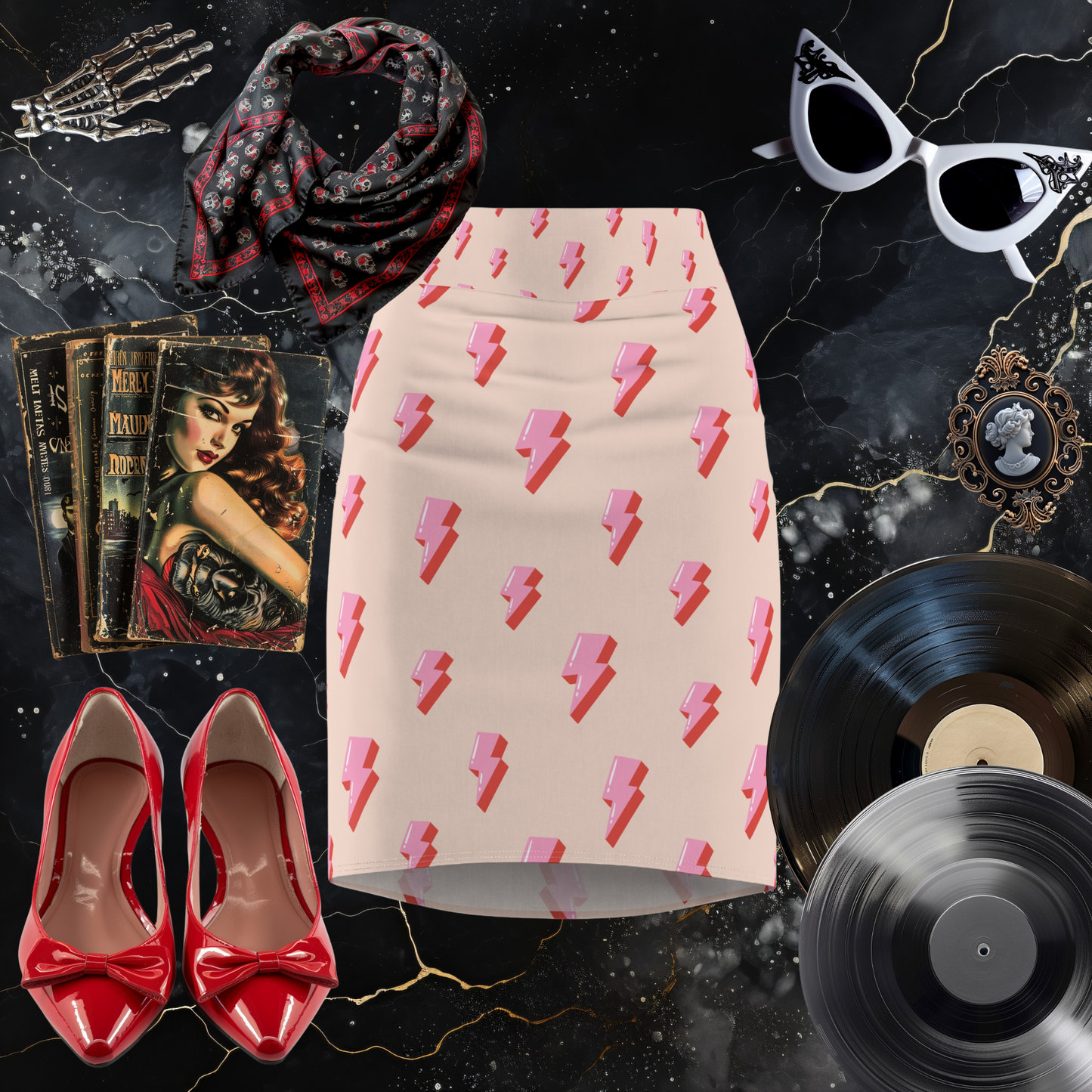 Pink Lightning Pencil Skirt