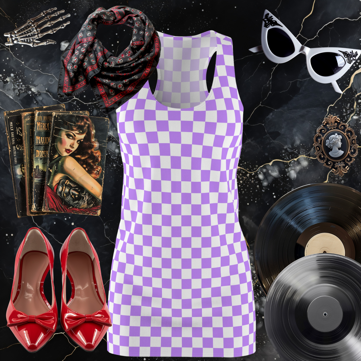 Purple Checkerboard Racerback Dress