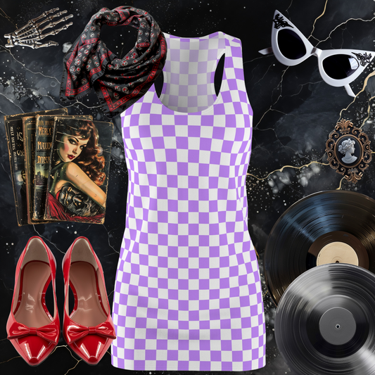 Purple Checkerboard Racerback Dress