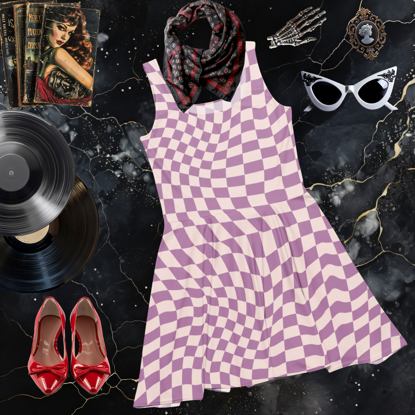 Lavender Checkerboard Skater Dress