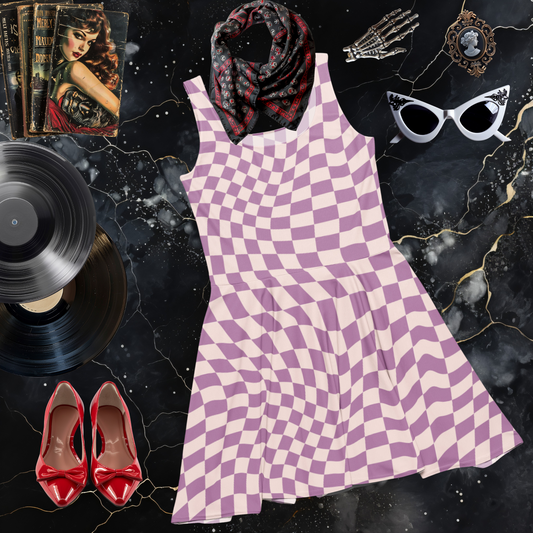 Lavender Checkerboard Skater Dress