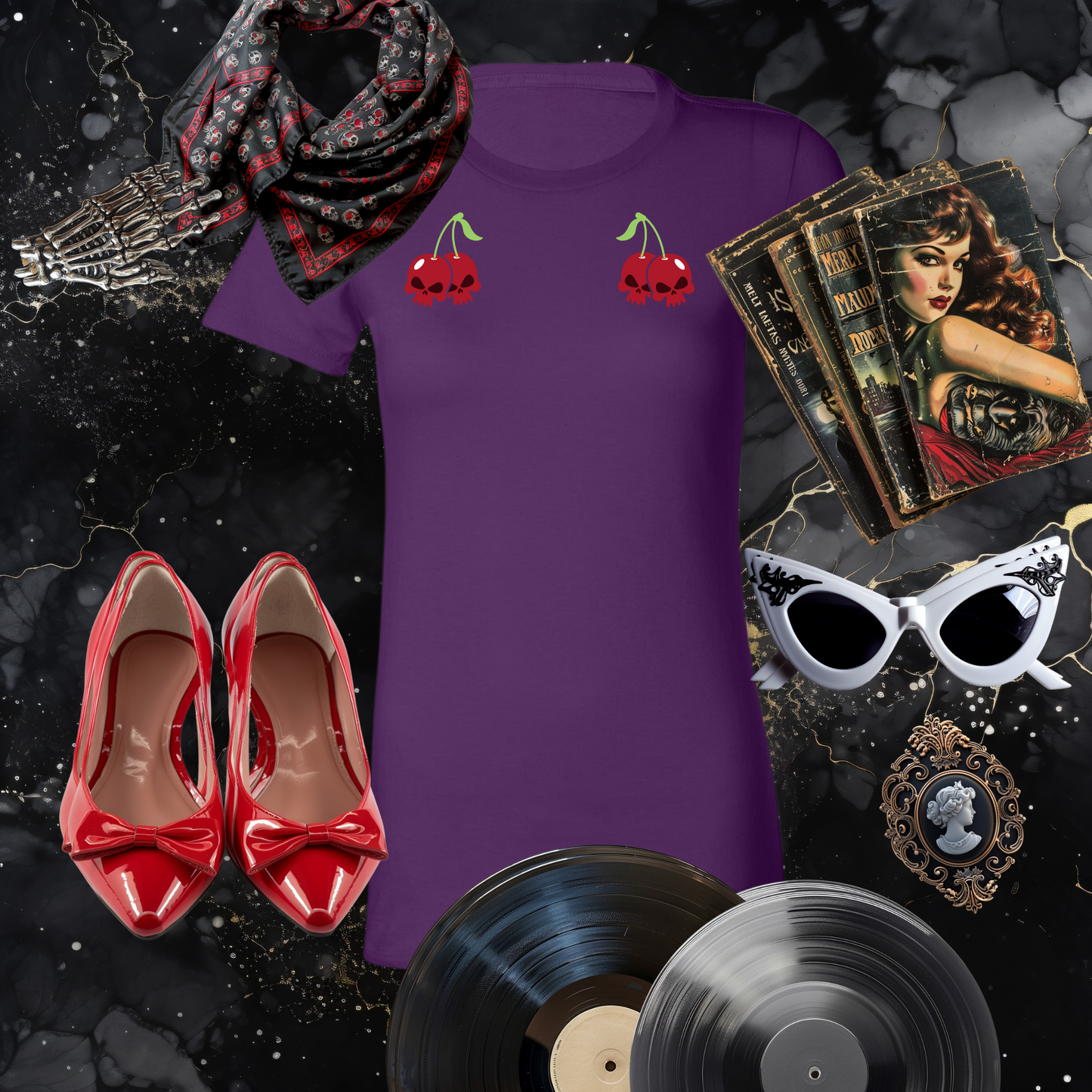 Cherry Skulls Gothabilly Tee