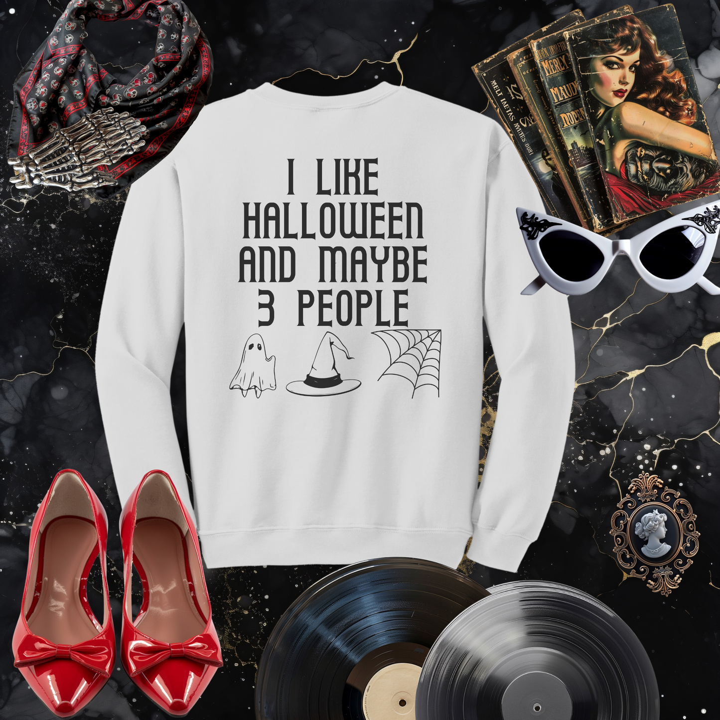 I Like Halloween and Maybe 3 People Drop Shoulder Sweatshirt