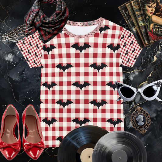 Gothic Gingham Bat Charm Short Sleeve Shirt